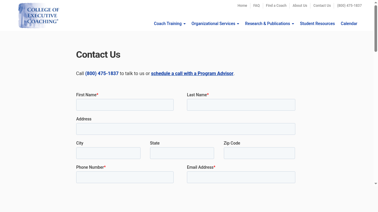 Contact the College of Executive Coaching