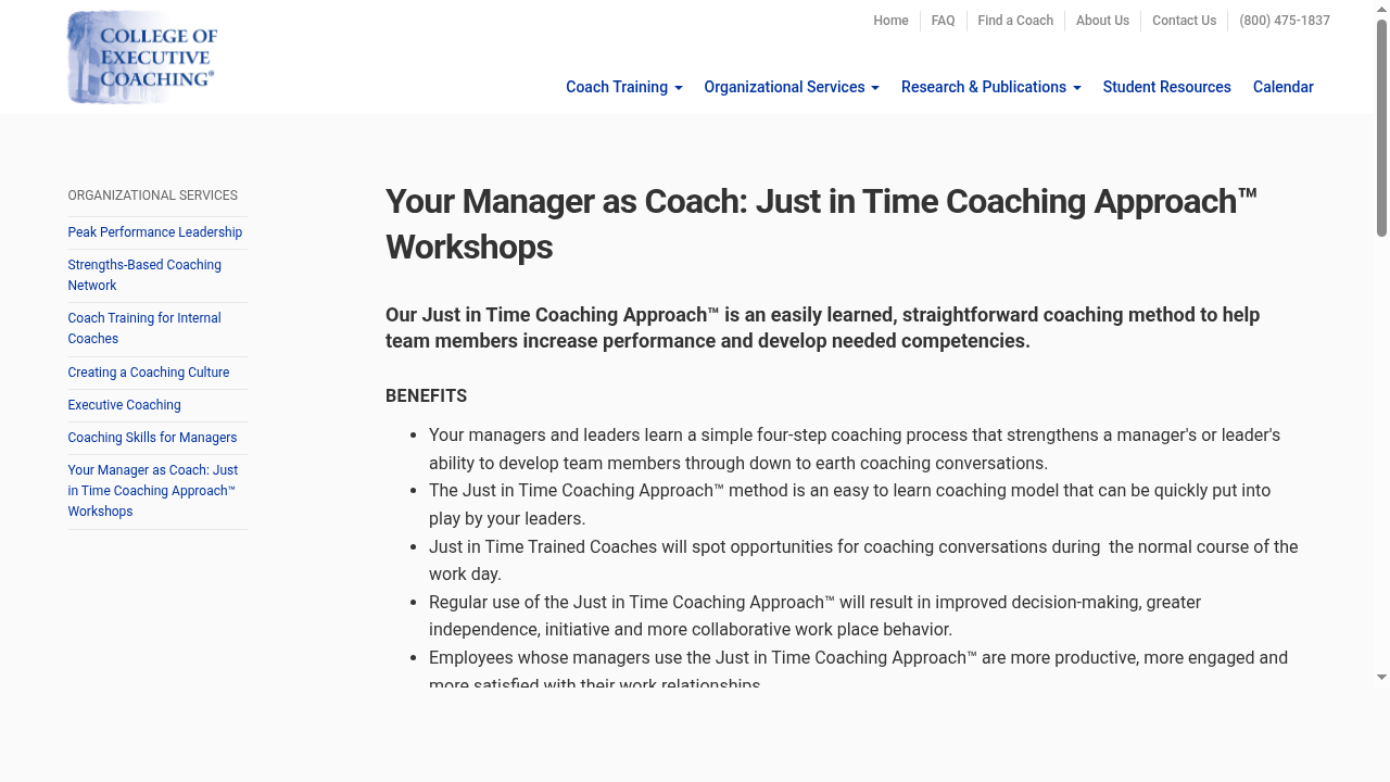 Your Manager as Coach: Just in Time Coaching Approach™ Workshops from College of Executive Coaching