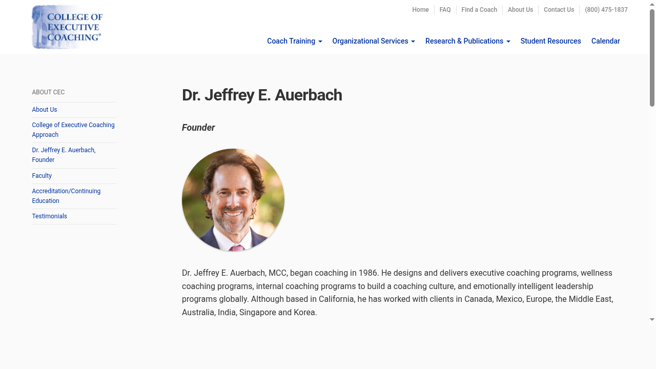 About Dr. Jeffrey E. Auerbach, MCC | College of Executive Coaching