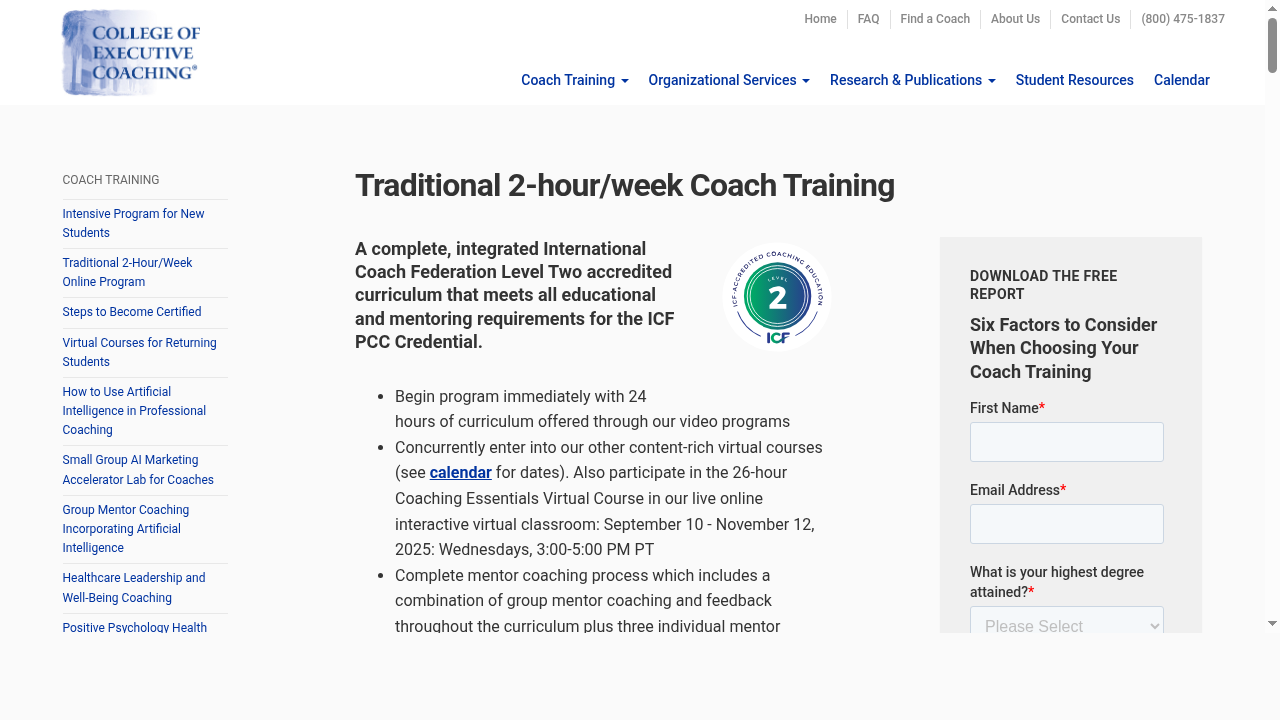 Traditional 2-hour/week Coach Training Online Program