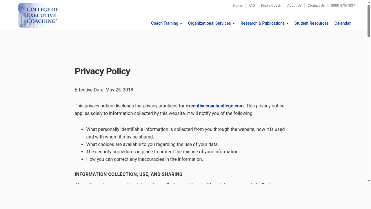 Privacy Policy | College of Executive Coaching