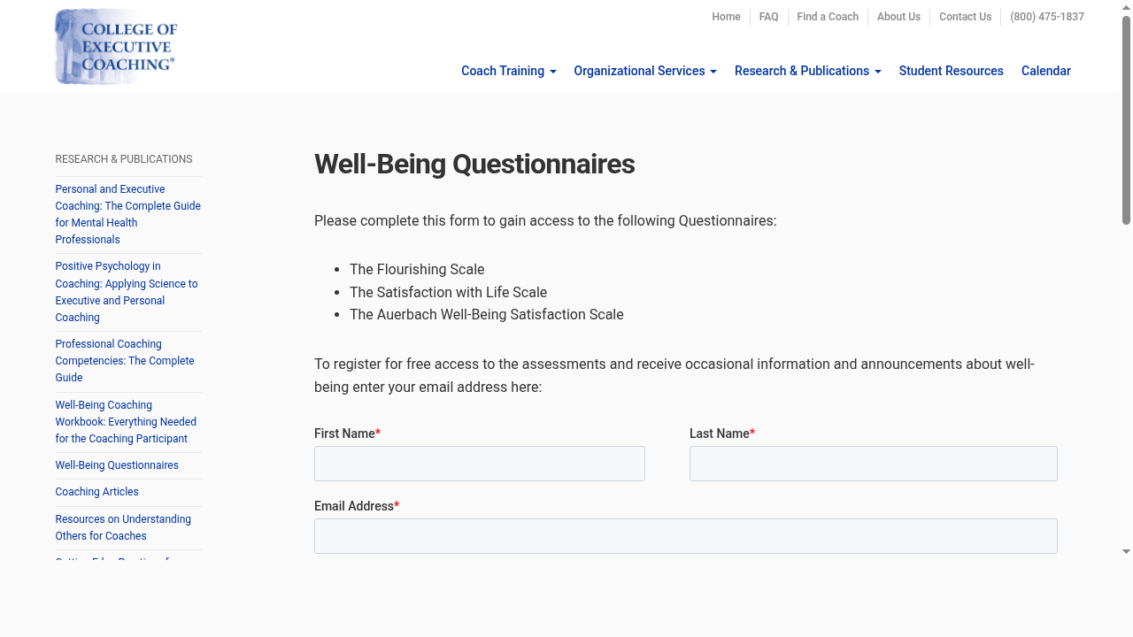 Well-Being Questionnaires from College of Executive Coaching