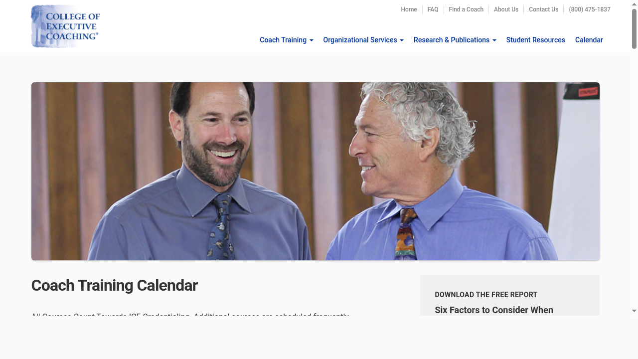 Calendar of Courses from College of Executive Coaching
