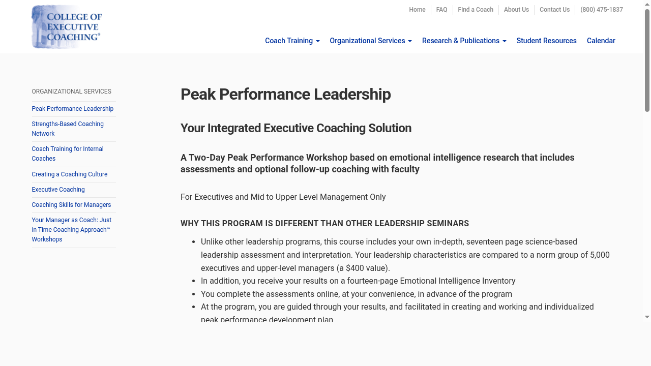 Peak Performance Leadership from College of Executive Coaching