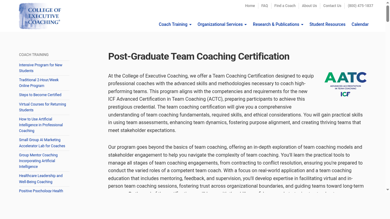 Team Coaching Certification from College of Executive Coaching
