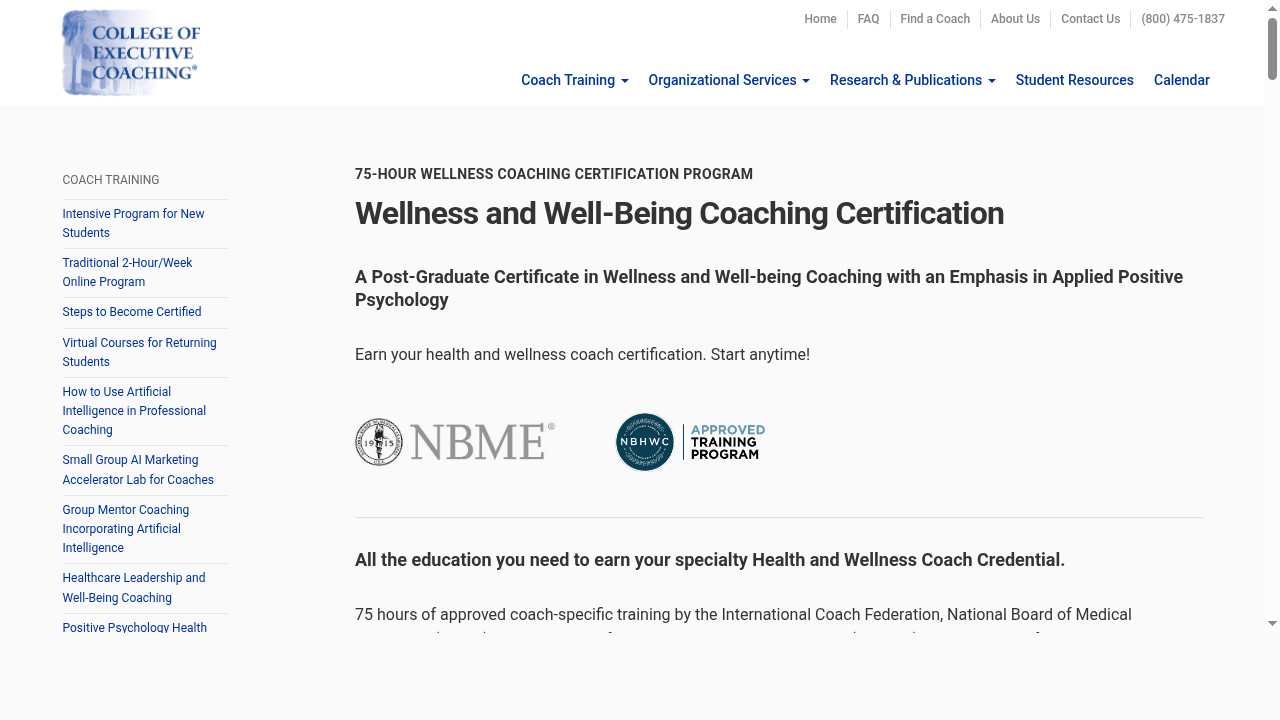 Wellness and Well-Being Coaching Certification from College of Executive Coaching