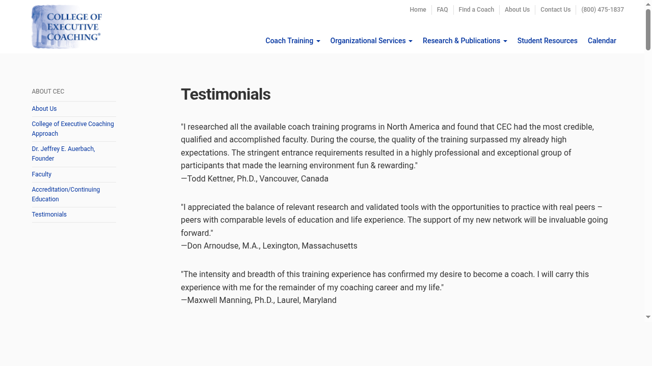 Testimonials of College of Executive Coaching