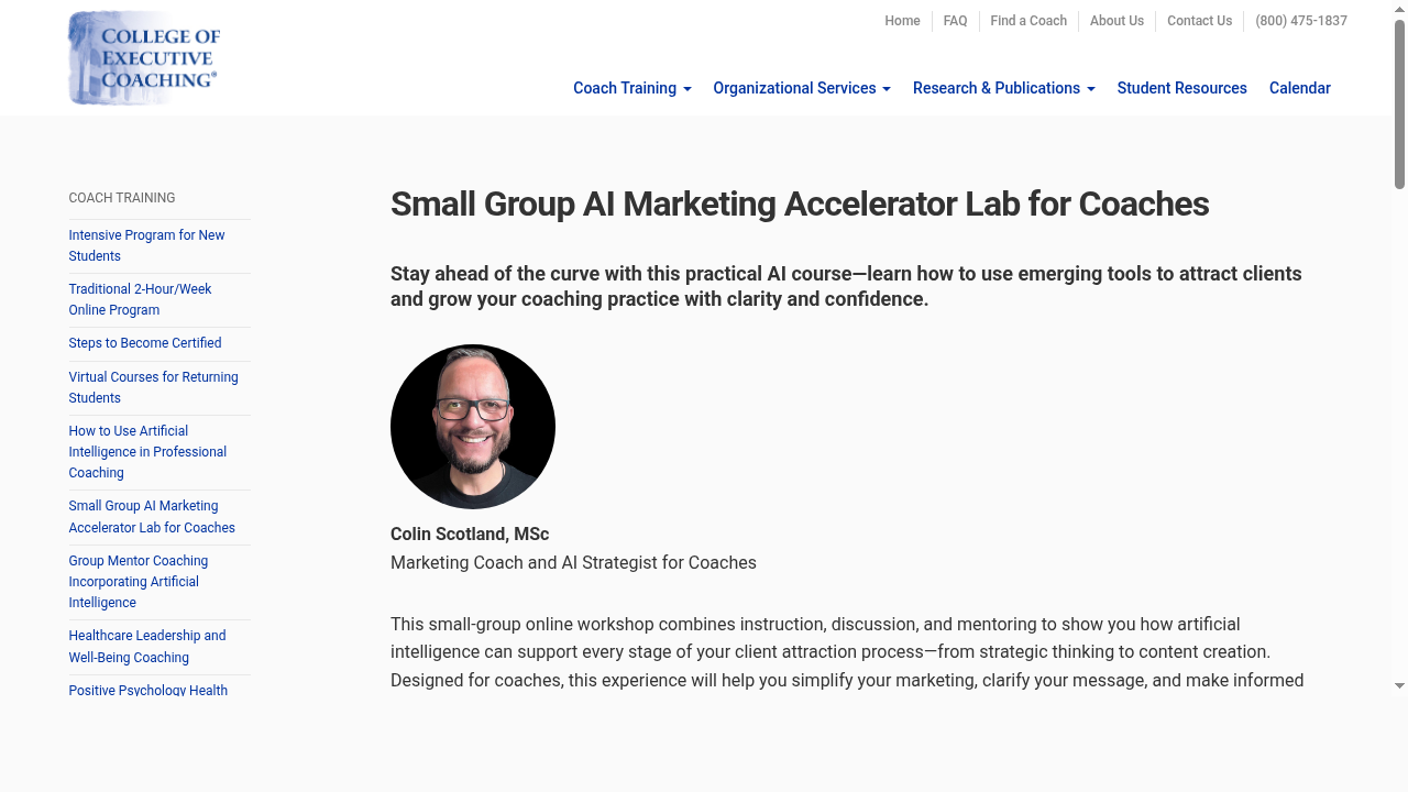 Small Group AI Marketing Accelerator Lab for Coaches | College of Executive Coaching